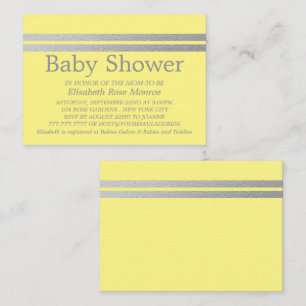 Chic Silver Foil Streifen Yellow Baby Showticket Visitenkarte