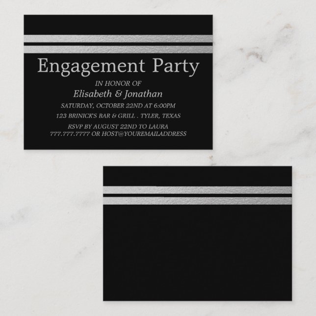 Chic Silver Foil Stripes Engagement Party Ticket (Vorne/Hinten)