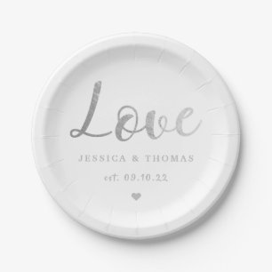 Chic Silver Foil Typografy Script Liebe Wedding Pappteller