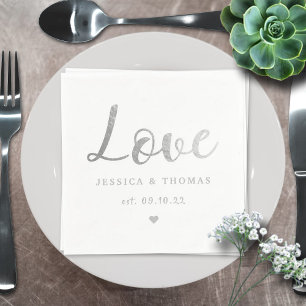 Chic Silver Foil Typografy Script Liebe Wedding Serviette