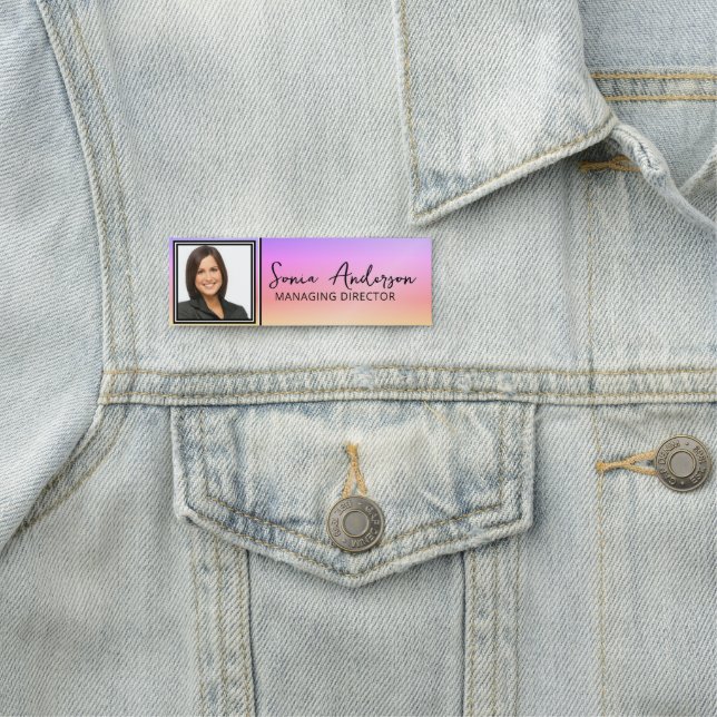 Chic Silver & Foto Corporate Beruflich Employee Namensschild (Beispiel)