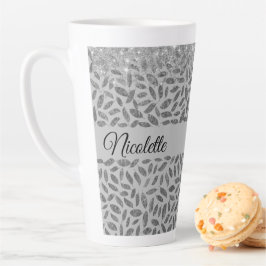 Chic Silver Glittery Feathers Personalisiert Milchtasse