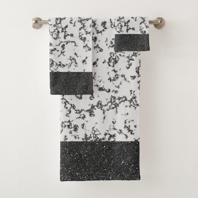 Chic Silver Glittery Marble Badhandtuch Set (Insitu)