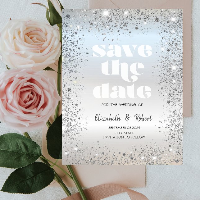 Chic Silver Glitzer Dust Confetti Save the Date (Von Creator hochgeladen)