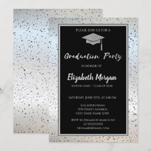 Chic Silver Glitzer Graduation Cap, Confetti Einladung