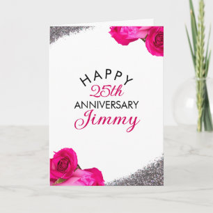 Chic Silver Glitzer Pink Rose Husband Jubiläum Karte