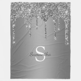 Chic Silver Glitzer Sparkle Tropfens Monogram Name Fleecedecke