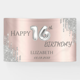 Chic Silver Glitzer Tropfen 16. Geburtstag Banner