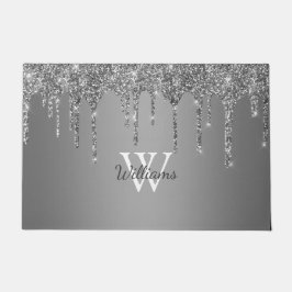 Chic Silver Glitzer Tropfen Sparkle Monogram Name Fußmatte