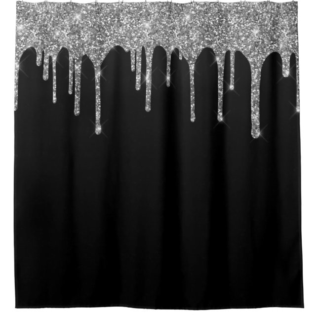 Chic Silver Glitzer Tropfen Sparkor Black Duschvorhang (Vorderseite)