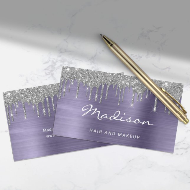 Chic Silver Glitzer Tropfens Stylist Visitenkarte (Chic Silver Glitter Drips Stylist Business Card)