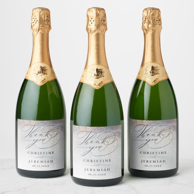 Chic Silver Gold Sparkle Watercolor Luxus Hochzeit (Flaschen)