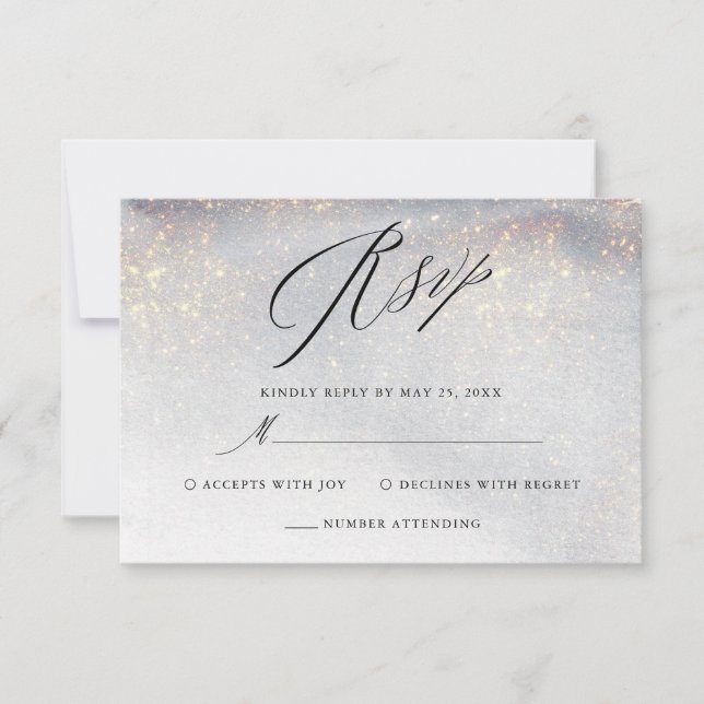 Chic Silver Gold Sparkle Watercolor Luxus Hochzeit RSVP Karte (Vorderseite)