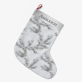 Chic Silver Gray Branches Weihnachten Großer Weihnachtsstrumpf