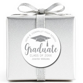Chic Silver Gray Graduate Custom 2025 Abschluss Runder Aufkleber