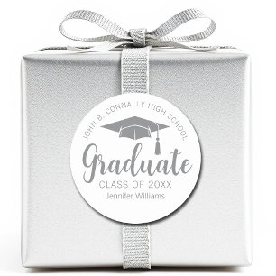 Chic Silver Gray Graduate Custom 2025 Abschluss Runder Aufkleber