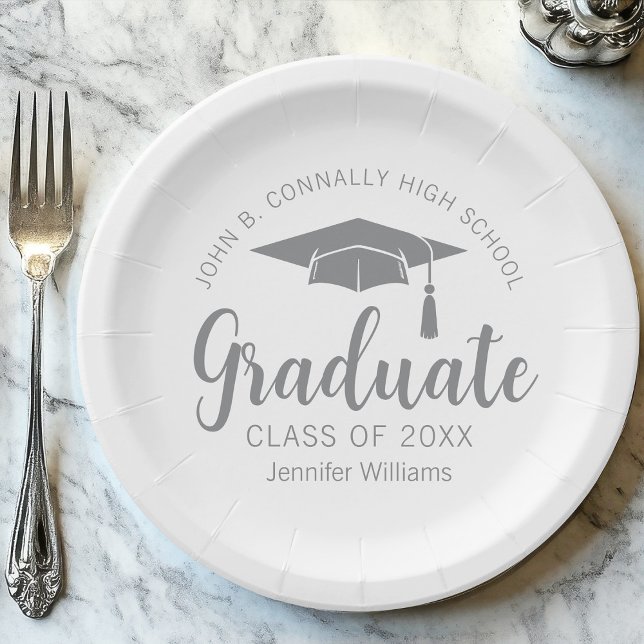 Chic Silver Gray Graduate Custom Graduate Party Pappteller (Von Creator hochgeladen)