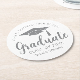 Chic Silver Gray Graduate Custom Graduate Party Runder Pappuntersetzer