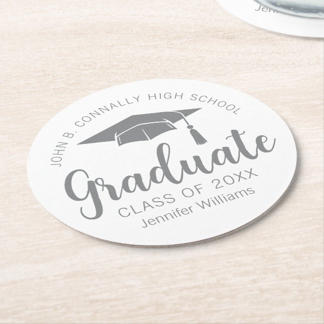 Chic Silver Gray Graduate Custom Graduate Party Runder Pappuntersetzer (Angewinkelt)