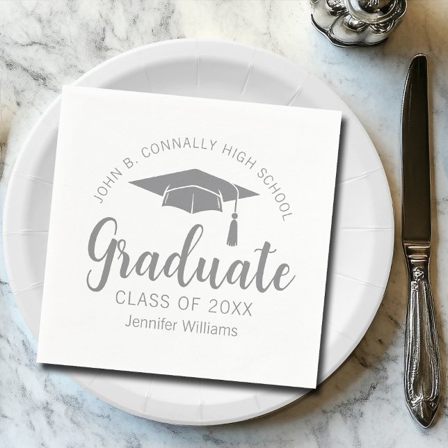 Chic Silver Gray Graduate Custom Graduate Party Serviette (Von Creator hochgeladen)