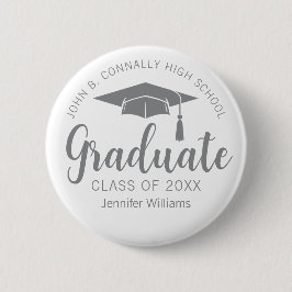 Chic Silver Gray Graduate Name Tag Abschluss Button
