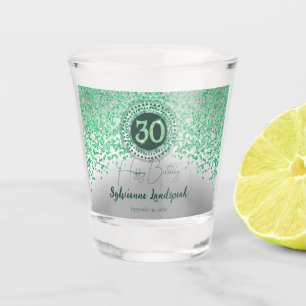 Chic Silver & Green Glitzer 30. Geburtstagsgeschen Schnapsglas