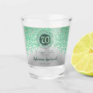 Chic Silver & Green Glitzer 70. Geburtstagsgeschen Schnapsglas