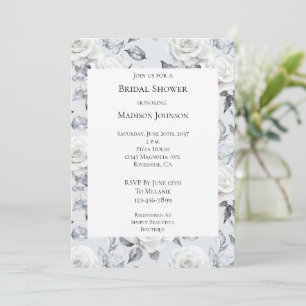Chic Silver Grey White Rose Brautparty Einladung