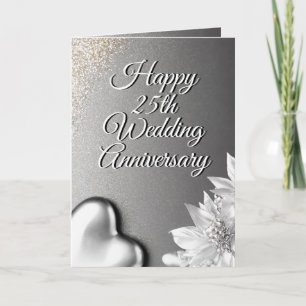Chic Silver Heart 25. Hochzeitstag Karte