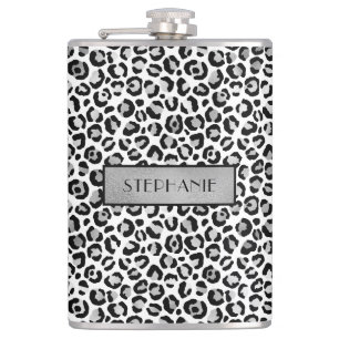 Chic Silver Leopard Print Personalisiert Flachmann