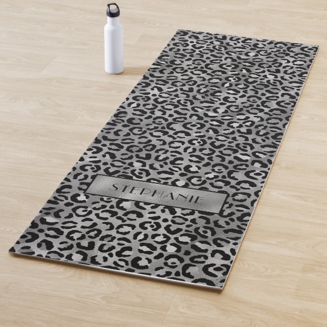 Chic Silver Leopard Print Personalisiert Yogamatte (Beispiel)