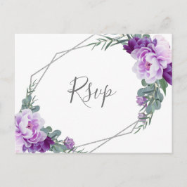 Chic Silver Lila Floral Eucalyptus Wedding RSVP Postkarte
