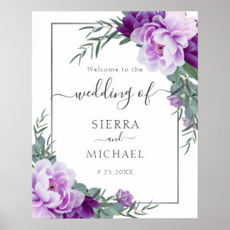 Chic Silver & Lila Floral Eukalyptus Wedding Poster