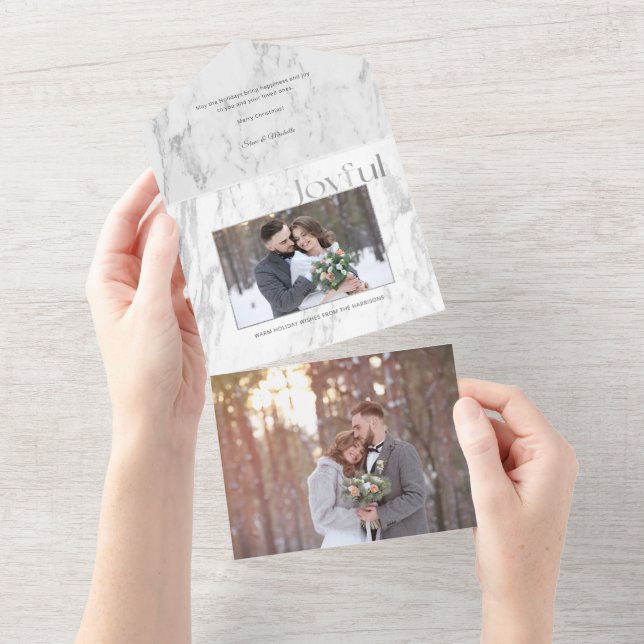 Chic Silver Marble Joyful Typografy Foto All In One Einladung (Abreißen)