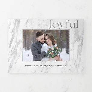 Chic Silver Marble Joyful Typografy Foto Dreifach Gefaltete Urlaubskarte