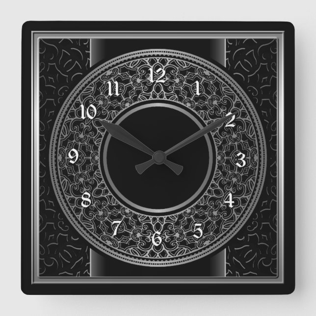 Chic Silver Medallion Quadratische Wanduhr (Vorderseite)