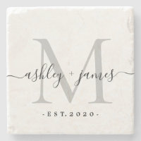 Chic Silver Monogram Script-Namen Hochzeitdatum