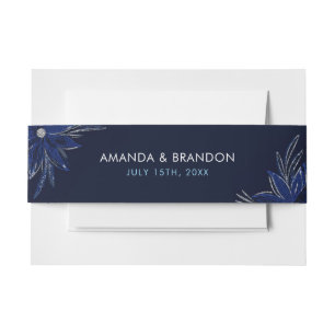 Chic Silver & Navy Blue Floral Wedding Einladungsbanderole