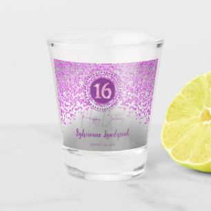 Chic Silver & Pink Glitzer 16. Geburtstagsgeschenk Schnapsglas