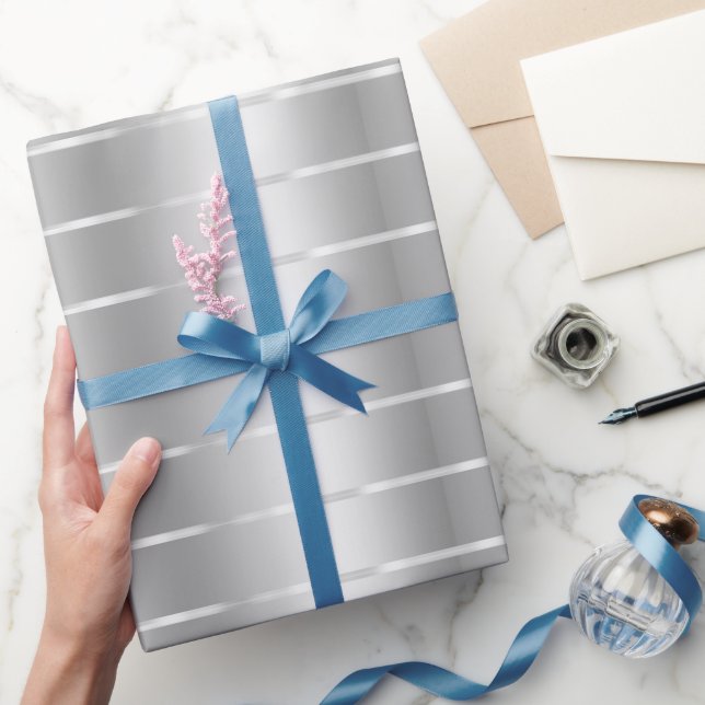 Chic Silver Ribbon Bow Brautparty Geschenkpapier (Schenken)