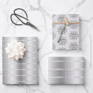 Chic Silver Ribbon Bow Brautparty Geschenkpapier Set
