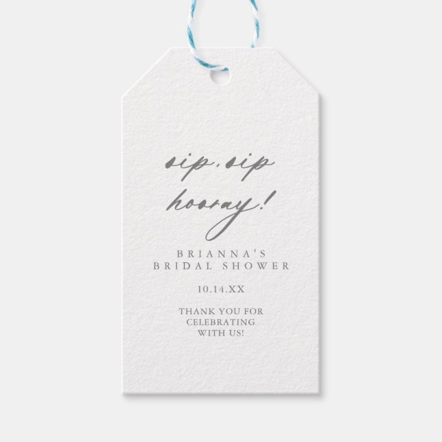 Chic Silver Sip Sip Hooray Brautparty Geschenkanhänger (Vorderseite)