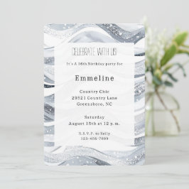 Chic Silver Sparkle Waves Geburtstag Einladung