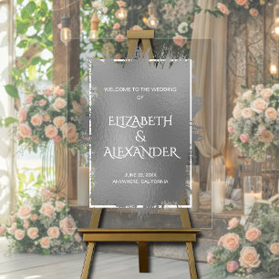 Chic Silver Splash Wedding Willkommen Acrylschild