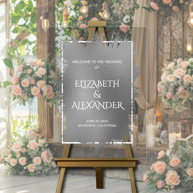 Chic Silver Splash Wedding Willkommen Acrylschild (Chic silver splash wedding welcome acrylic sign)