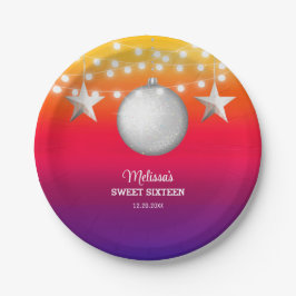 Chic Silver Star String Light Gradient Geburtstag Pappteller