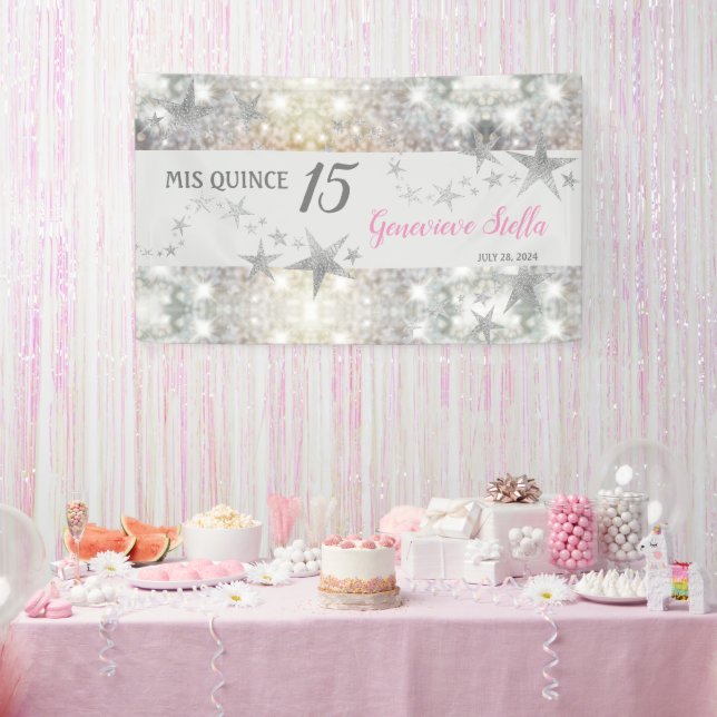 Chic Silver Stars Quinceanera Banner (Party)