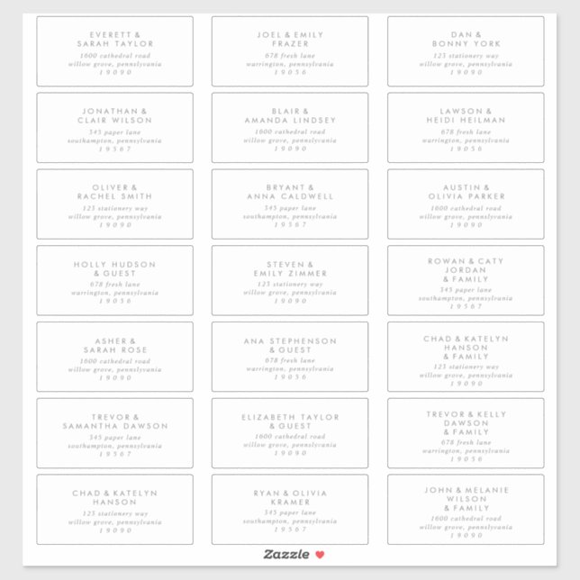 Chic Silver Typografy Wedding Guest Address Label (Blatt)