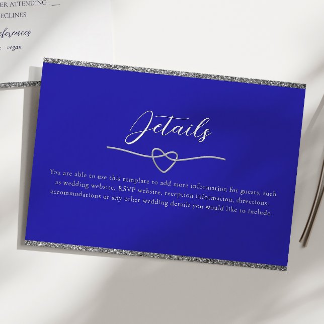 Chic Silver und Royal Blue Wedding Details Begleitkarte (Von Creator hochgeladen)