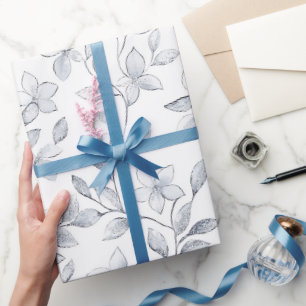 Chic Silver White Floral Wedding Geschenkpapier